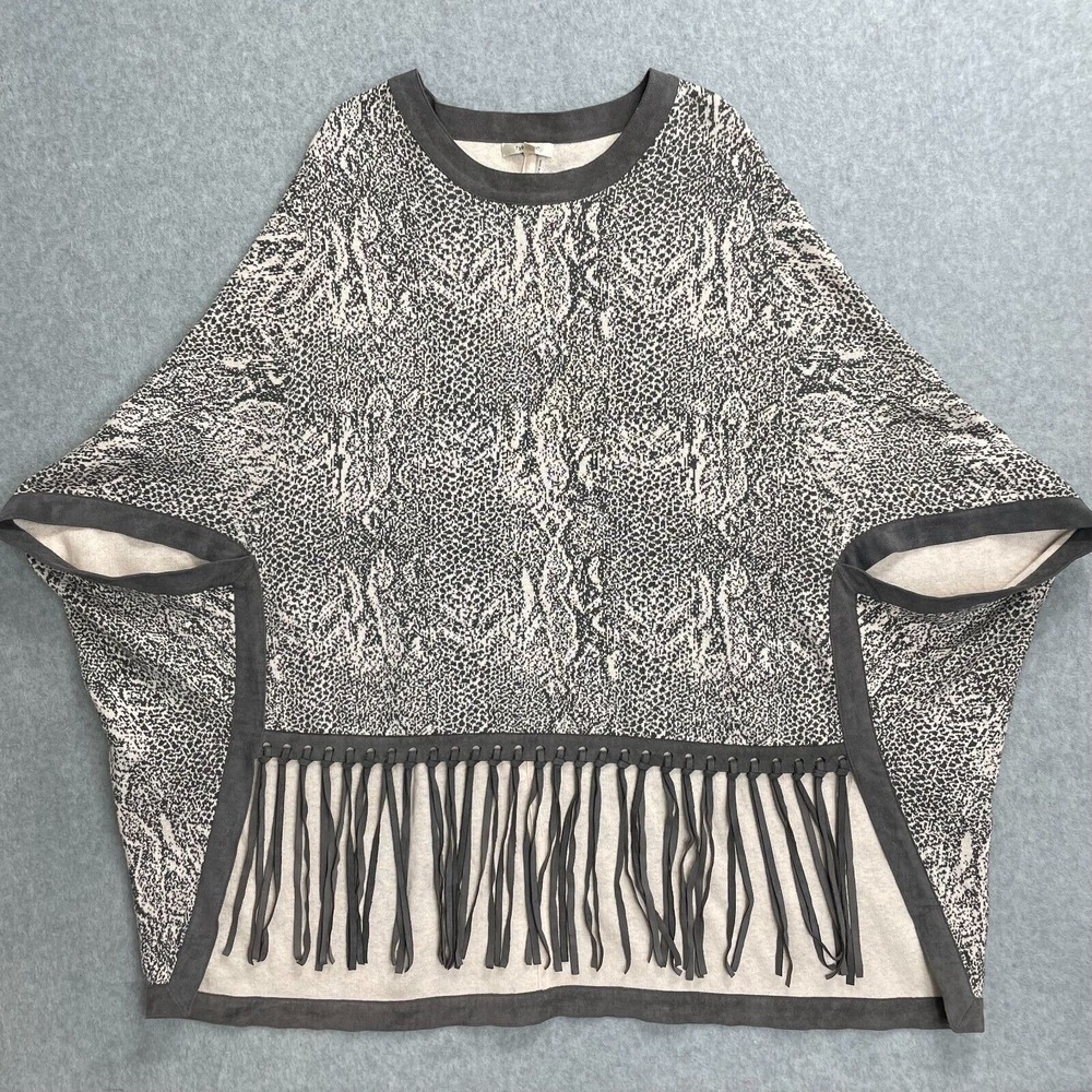 Tyler Boe‎ Reptile Fringed Poncho Womens XS/S Gray Cashmere Blend Knit Sweater